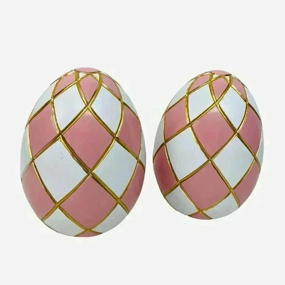 Pink Gold Trim Checkered Harley Quinn Vibes Easter Egg Shape Decor - Picture 3 of 4